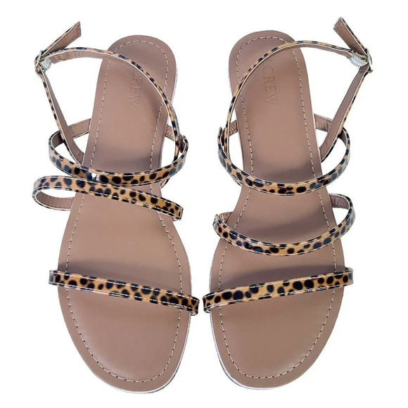 J. Crew Factory Tortoise Ankle Strap Flat Sandals Size 10 RUN SMALL SEE MEASURE - Picture 2 of 7